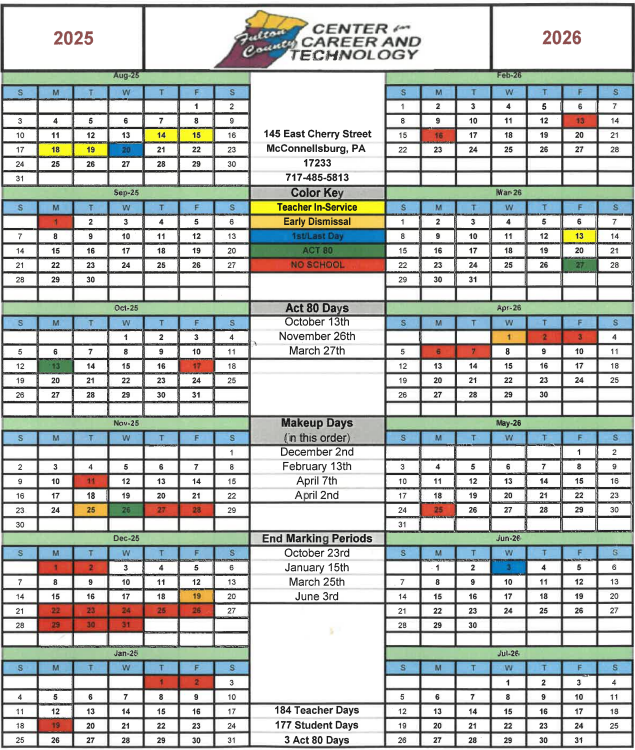 2021-2022 FCCCT School Calendar